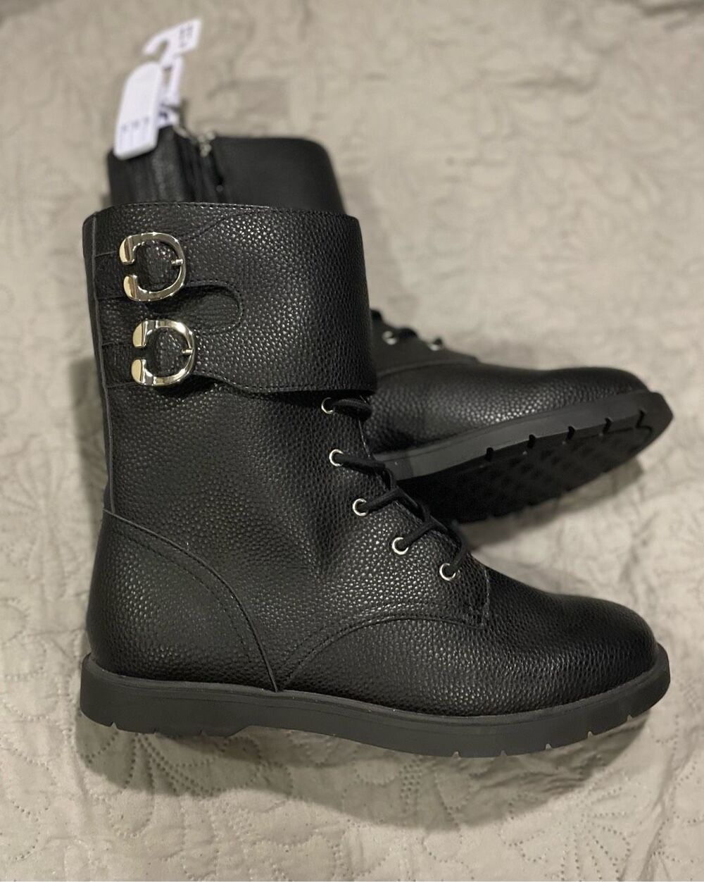 Aerosoles Black Moto Combat Buckle Women’s Boots 11 Wide Width New
